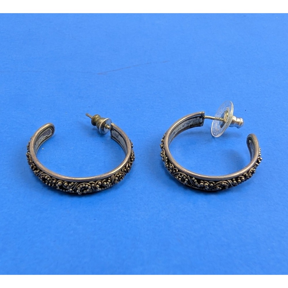Lois Hill 925 Sterling Silver Filigree Granulated Scroll Hoop Earrings
